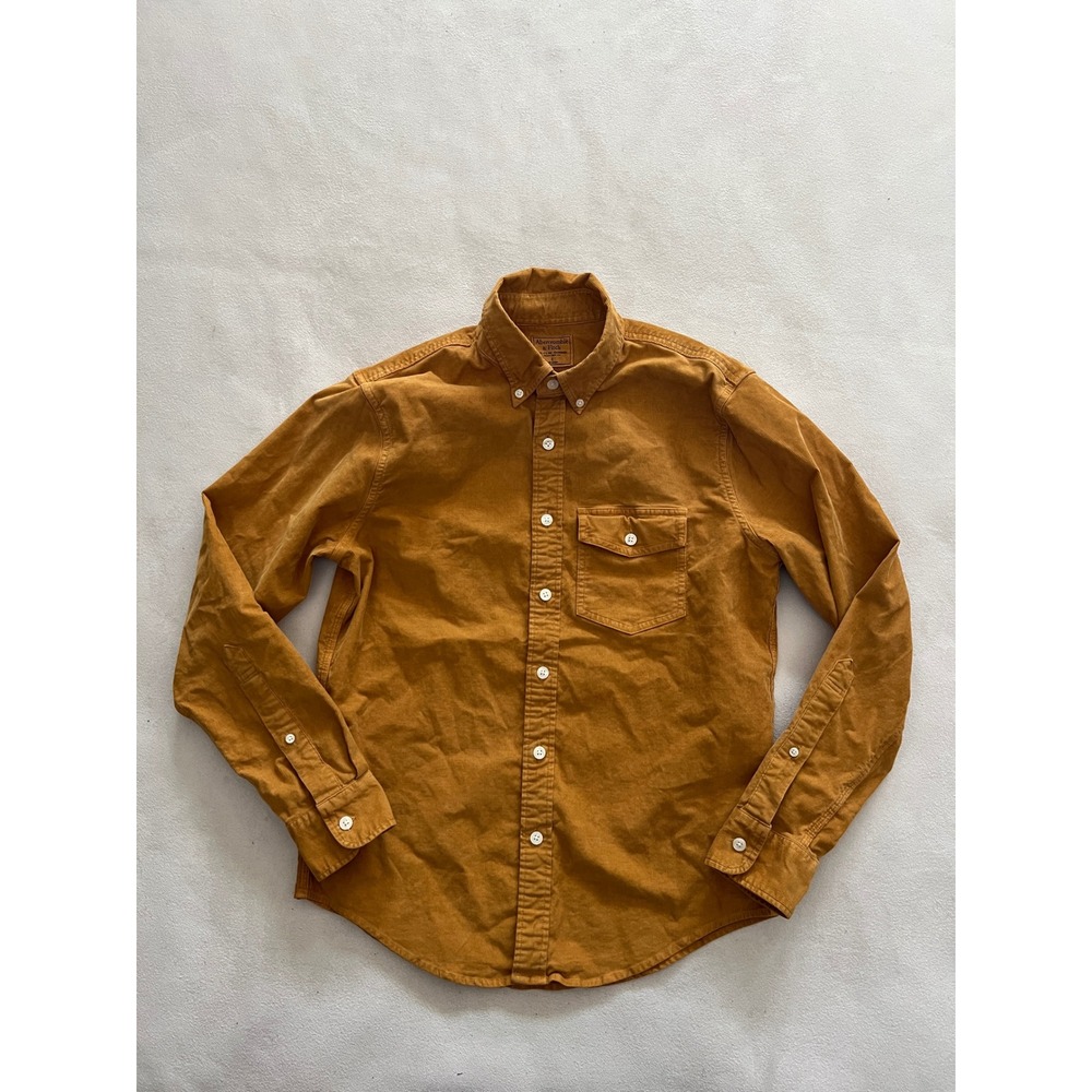 Abercrombie & Fitch Mens Corduroy Button Down Shirt Mustard Yellow Ochre Small